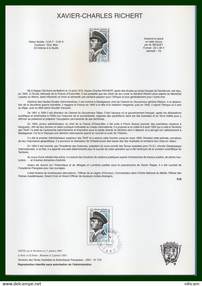 TAAF 12 Notices FDC 1.1. 2001 Crozet Bloc N° 6 + N° 287 à 297 TB 12 SCANS (à voir ! cote XX)