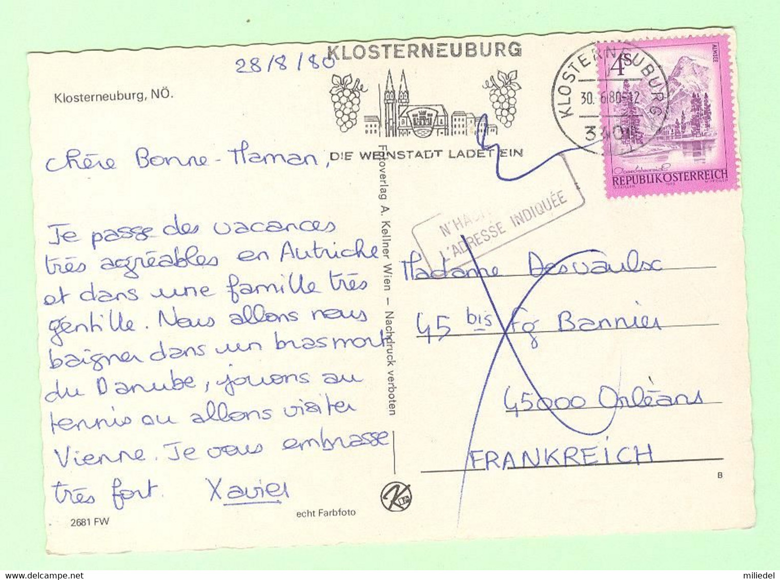 Y155 - AUTRICHE - Austria - Klosterneuburg - Tampon N'habite Pas à L'adresse Indiquée - Klosterneuburg