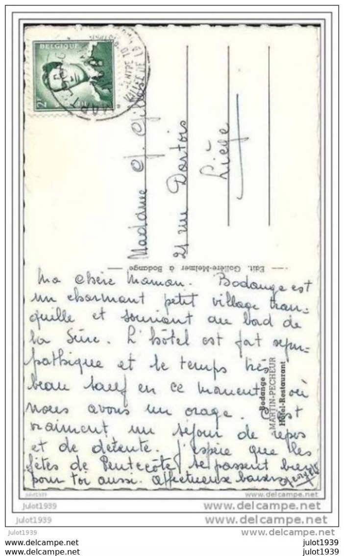 BODANGE ..-- Martin - Pêcheur . Vers LIEGE ( Mme G. GILLES ) . Voir Verso . - Fauvillers