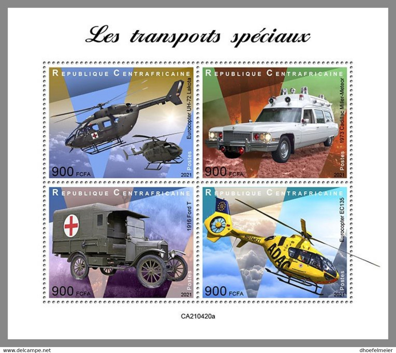 CENTRALAFRICA 2021 MNH Helicopter Hubschrauber Special Treansport M/S - OFFICIAL ISSUE - DHQ2141 - Hélicoptères