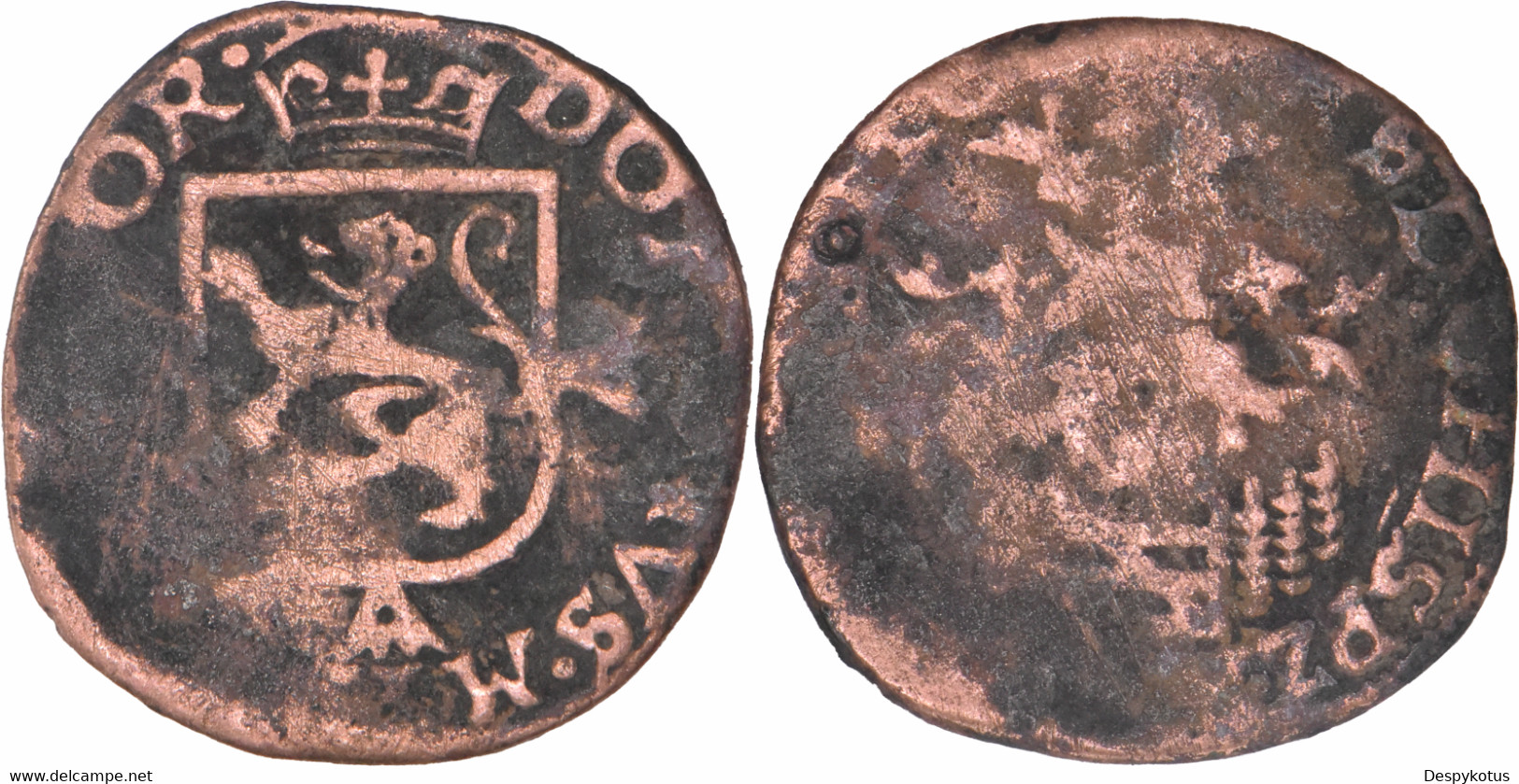 Pays-Bas Espagnols - 1573-1580 (non Daté) - 1 Duit - Filips II - PHS D G HISP Z REX COES HOL - Rare - L241 - Pays Bas Espagnols