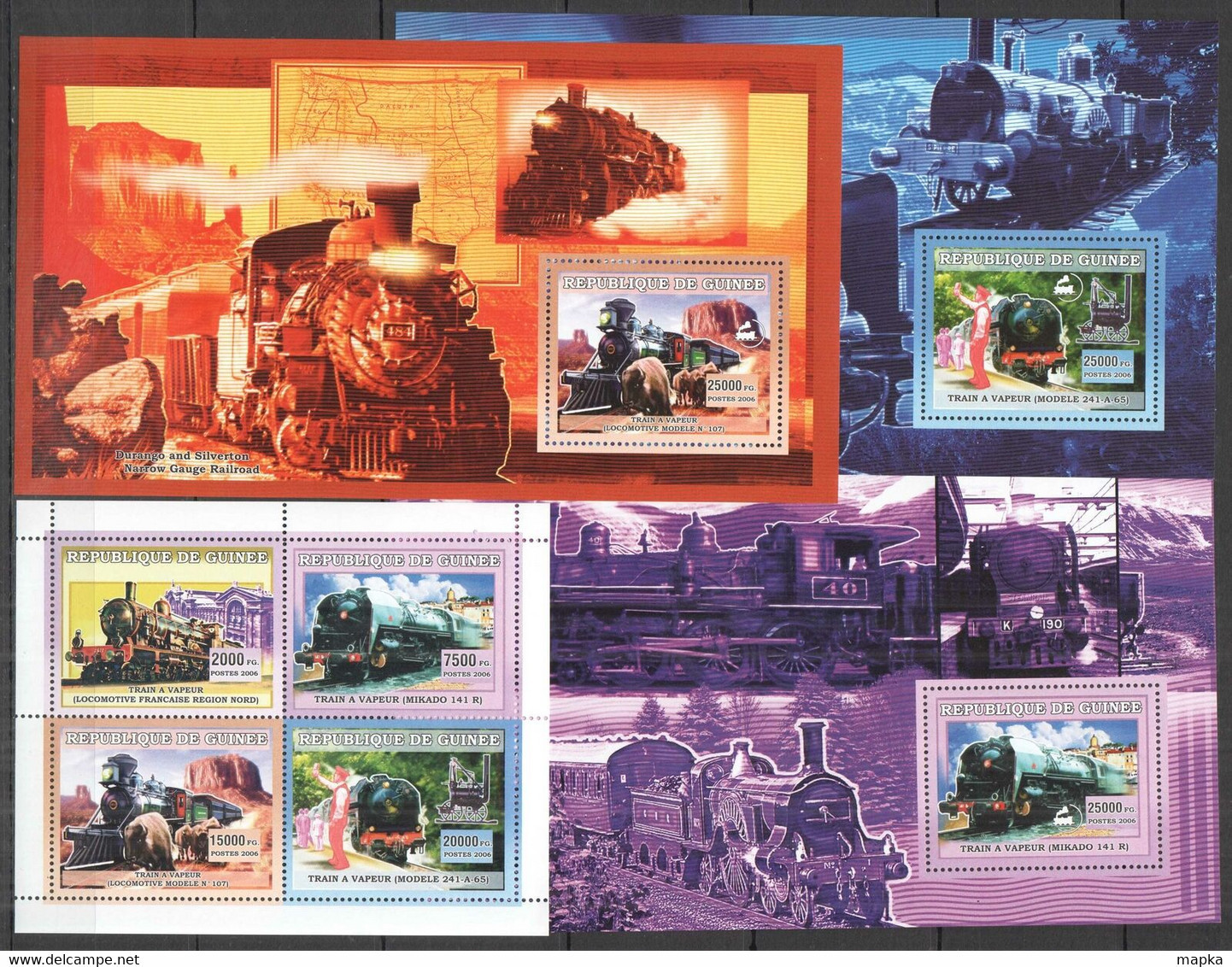 BC1402 2006 GUINEE GUINEA STEAM TRAINS HISTORY LOCOMOTIVES TRANSPORT !!! 1KB+3BL MNH - Eisenbahnen