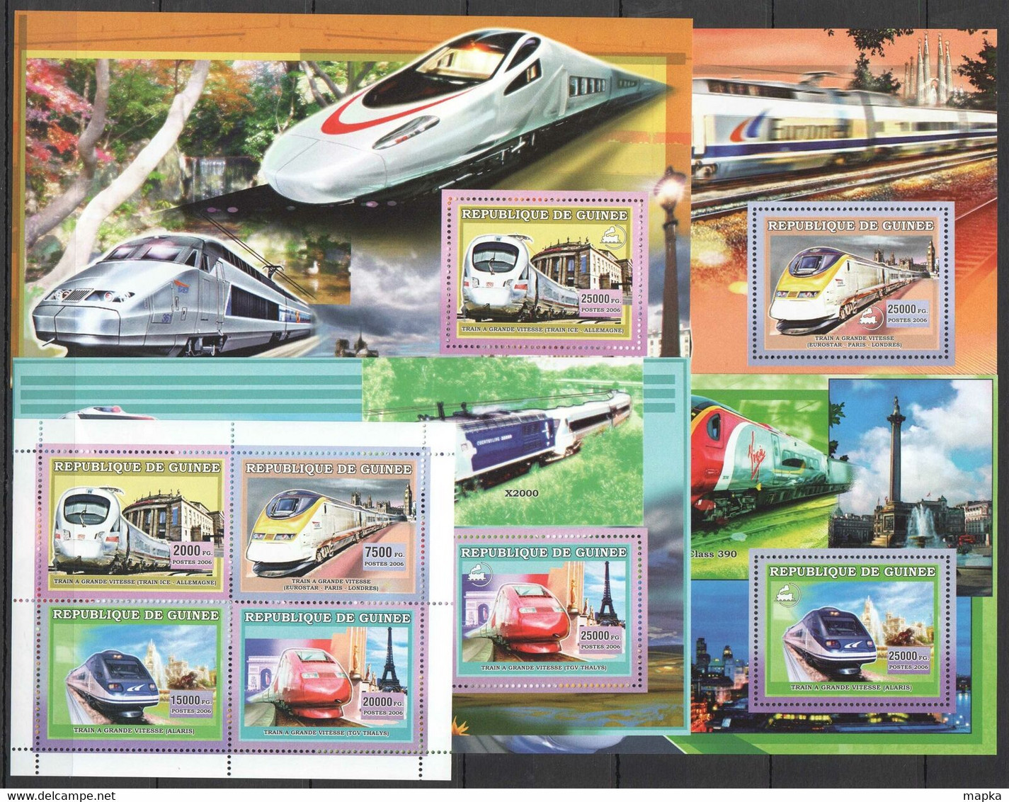 BC1403 2006 GUINEE GUINEA HIGH SPEED TRAINS TRANSPORT !!! 1KB+4BL MNH - Trenes