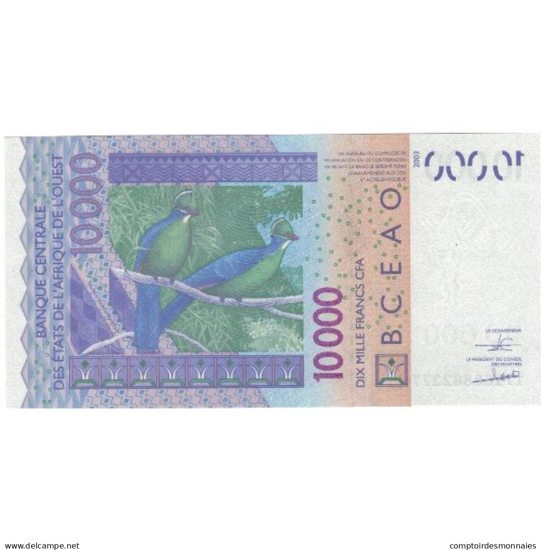 Billet, West African States, 10,000 Francs, 2003, 2003, KM:118Aa, SPL - Westafrikanischer Staaten