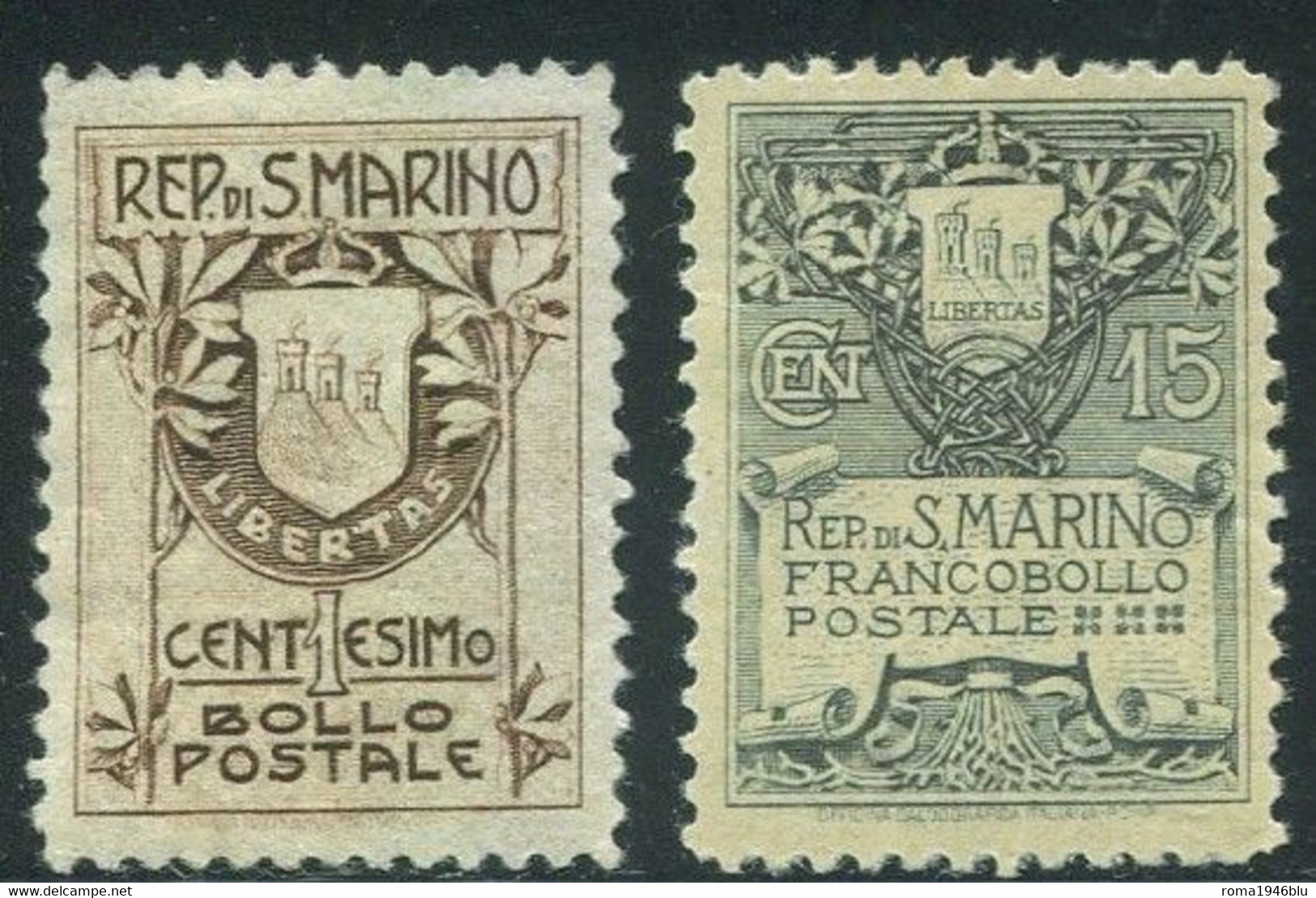 SAN MARINO 1907 STEMMA SERIE CPL. 2 VALORI ** MNH CENTRATO - Unused Stamps