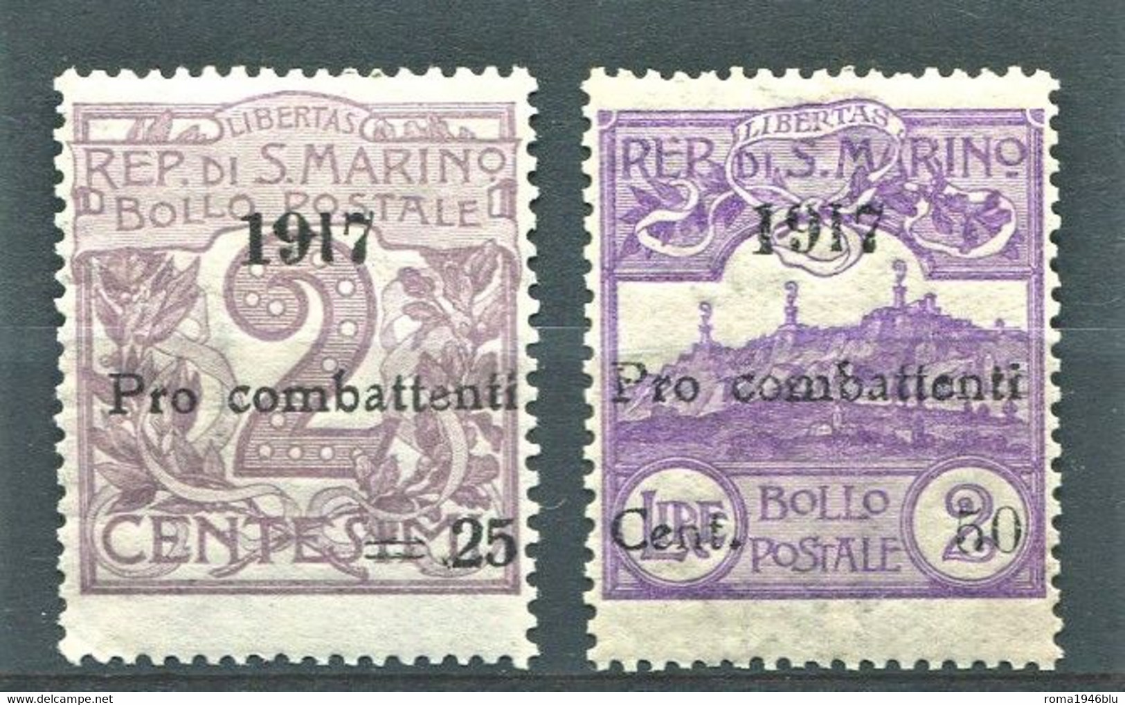 SAN MARINO 1917 PRO COMBATTENTI ** MNH CENTRATO - Ungebraucht