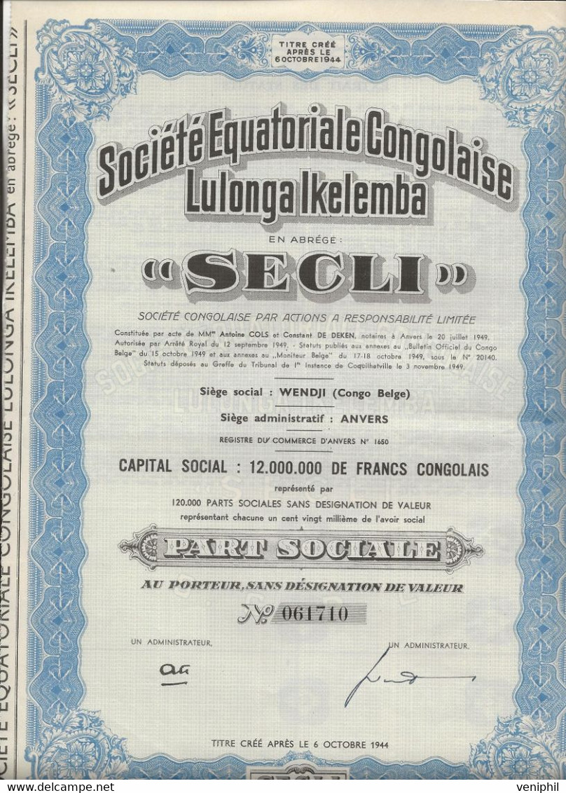 SOCIETE EQUATORIALE CONGOLAISE LULONGA IKELEMBA "SECLI" - Afrique