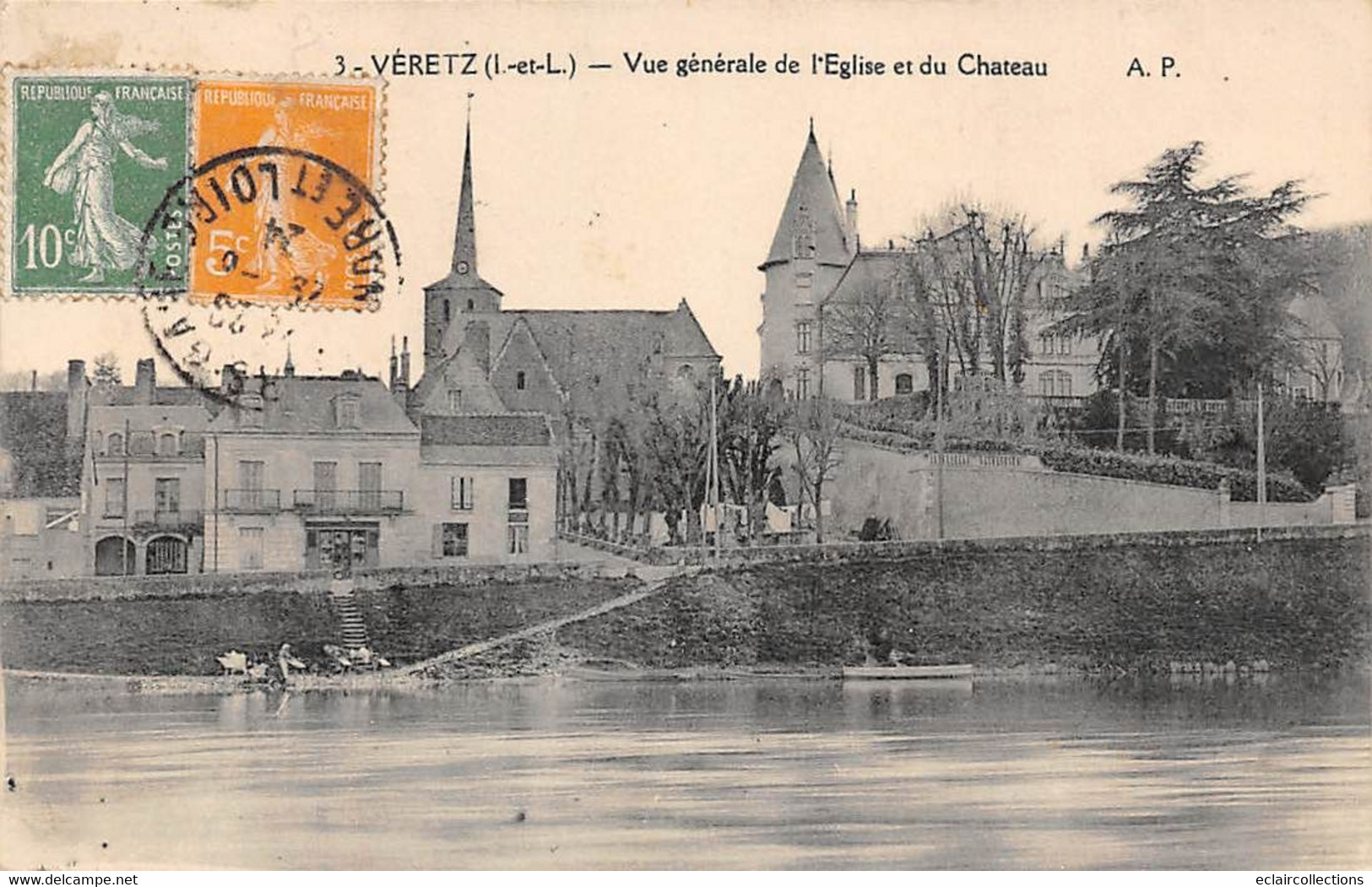Veretz       37           Vue Générale De L'église Et Du Château    N° A.P 3     (voir Scan) - Sonstige & Ohne Zuordnung