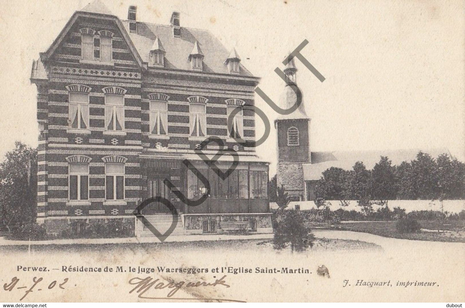 Postkaart/Carte Postale PERWEZ - Résidence De M. Le Juge Waerseggers Et L'Eglise Saint Martin (C908) - Perwez