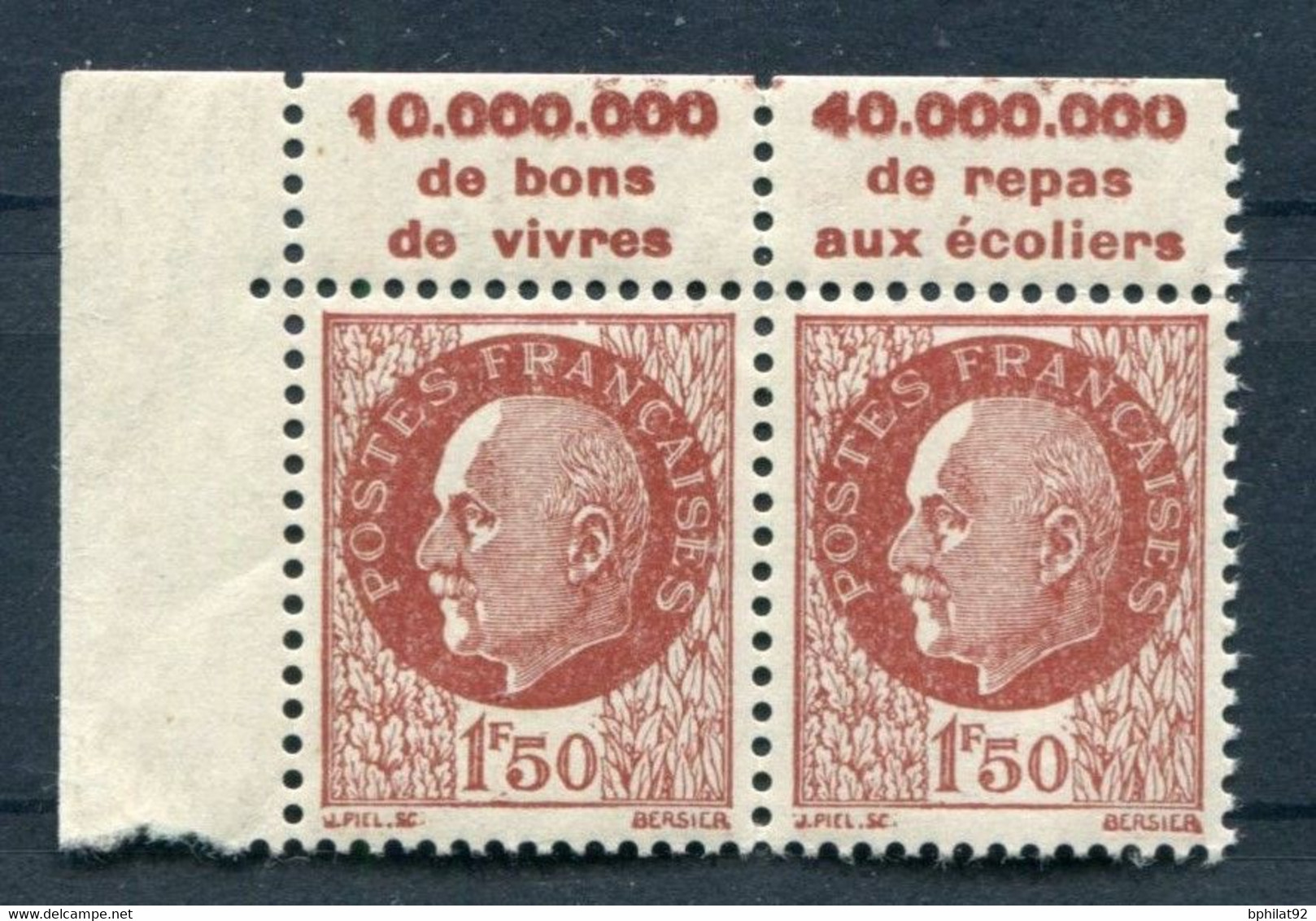 !!! 1,50 F PETAIN PAIRE AVEC BANDES PUBS NEUVE ** - Unused Stamps