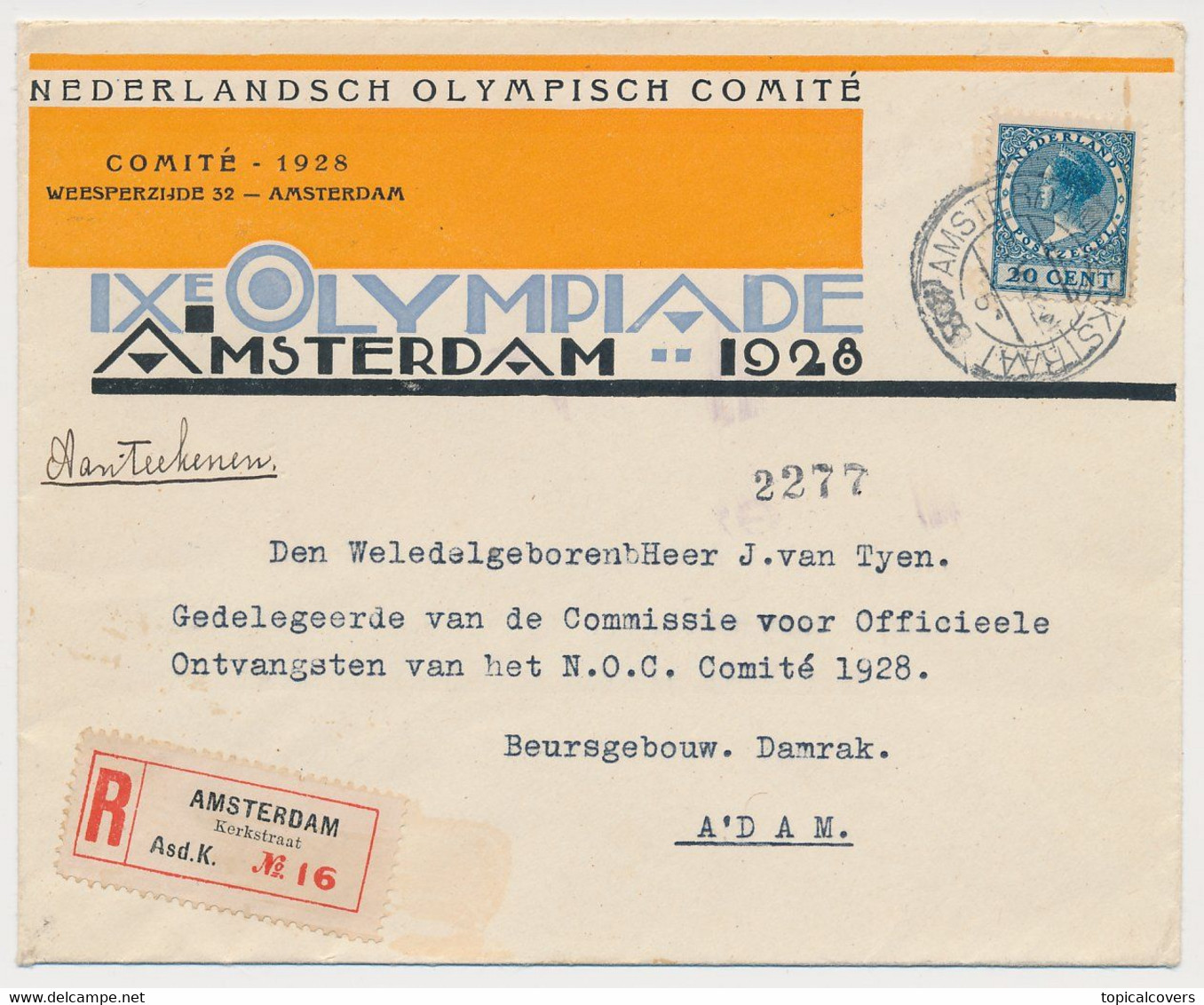 Registered Cover Dutch Olympic Committee - Olympic Games Amsterdam 1928 - Ete 1928: Amsterdam