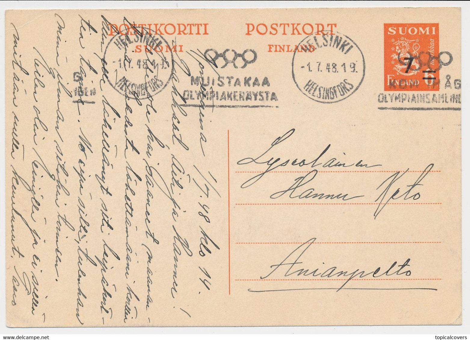 Card / Postmark Finland - Olympic Games London 1948 - Verano 1948: Londres