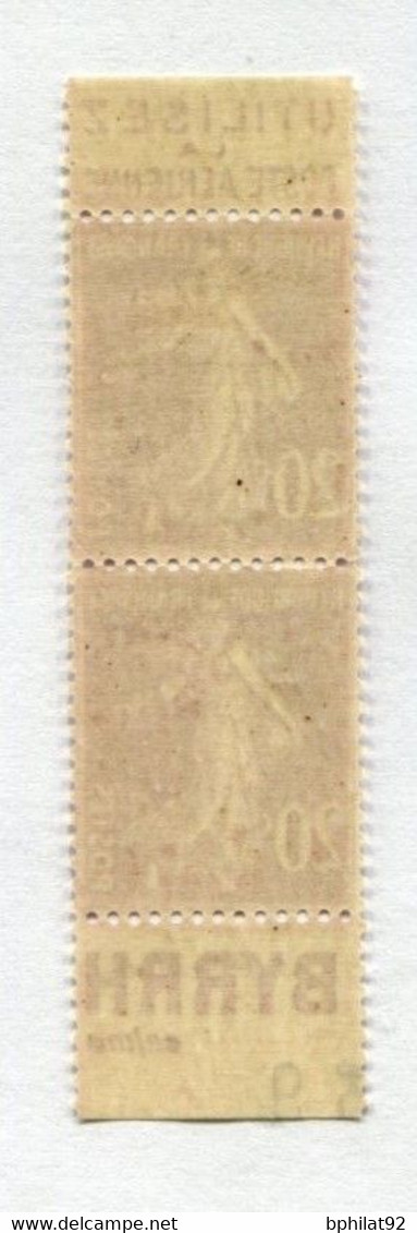 !!! 20 C SEMEUSE PAIRE VERTICALE DE CARNET AVEC BANDES PUB POSTE/BYRRH NEUVE ** - Unused Stamps