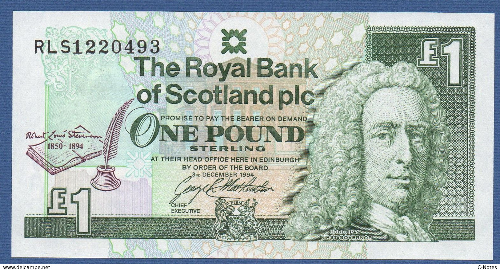 SCOTLAND - P.358 – 1 POUND 1994 UNC Serie RLS1220493 COMMEMORATIVE "Robert Louis Stevenson" - 1 Pond