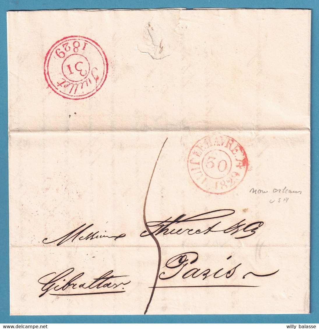 Lac De New Orléan 1829 Càd /LE HAVRE Pour Paris + "5"  + Bateau Gibraltar (texte Sur Le Tabac) - …-1845 Prephilately