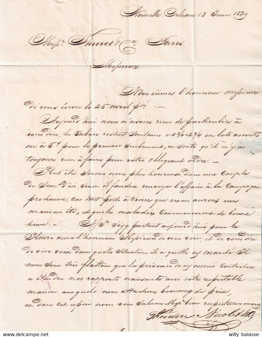 Lac De New Orléan 1829 Càd /LE HAVRE Pour Paris + "5"  + Bateau Gibraltar (texte Sur Le Tabac) - …-1845 Prefilatelia