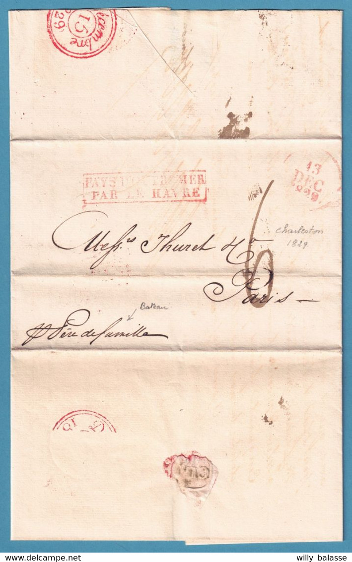 Lac De Charleston 1829 Encad PAYS D'OUTREMER / PAR LE HAVRE + "6"  + Bateau Père De Famille (texte Sur Le Coton) - …-1845 Vorphilatelie