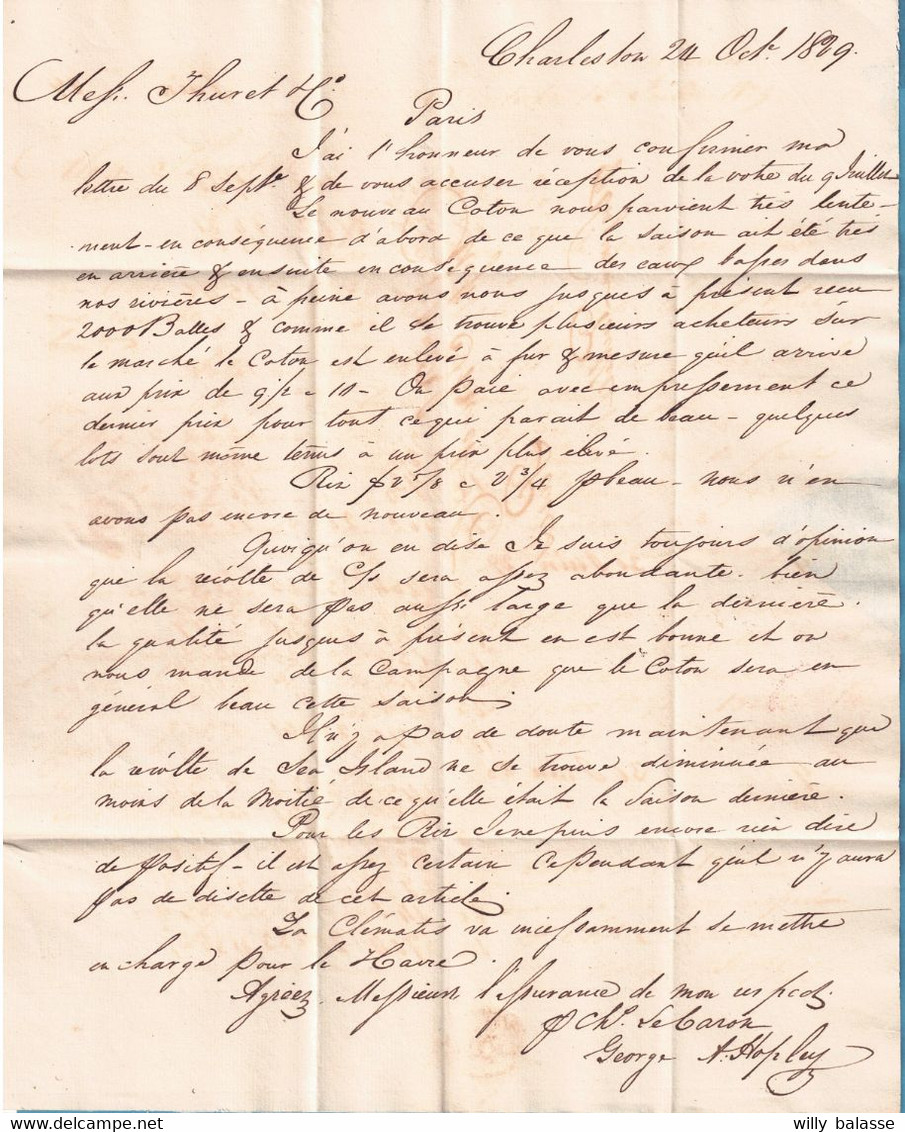 Lac De Charleston 1829 Encad PAYS D'OUTREMER / PAR LE HAVRE + "6"  + Bateau Père De Famille (texte Sur Le Coton) - …-1845 Vorphilatelie