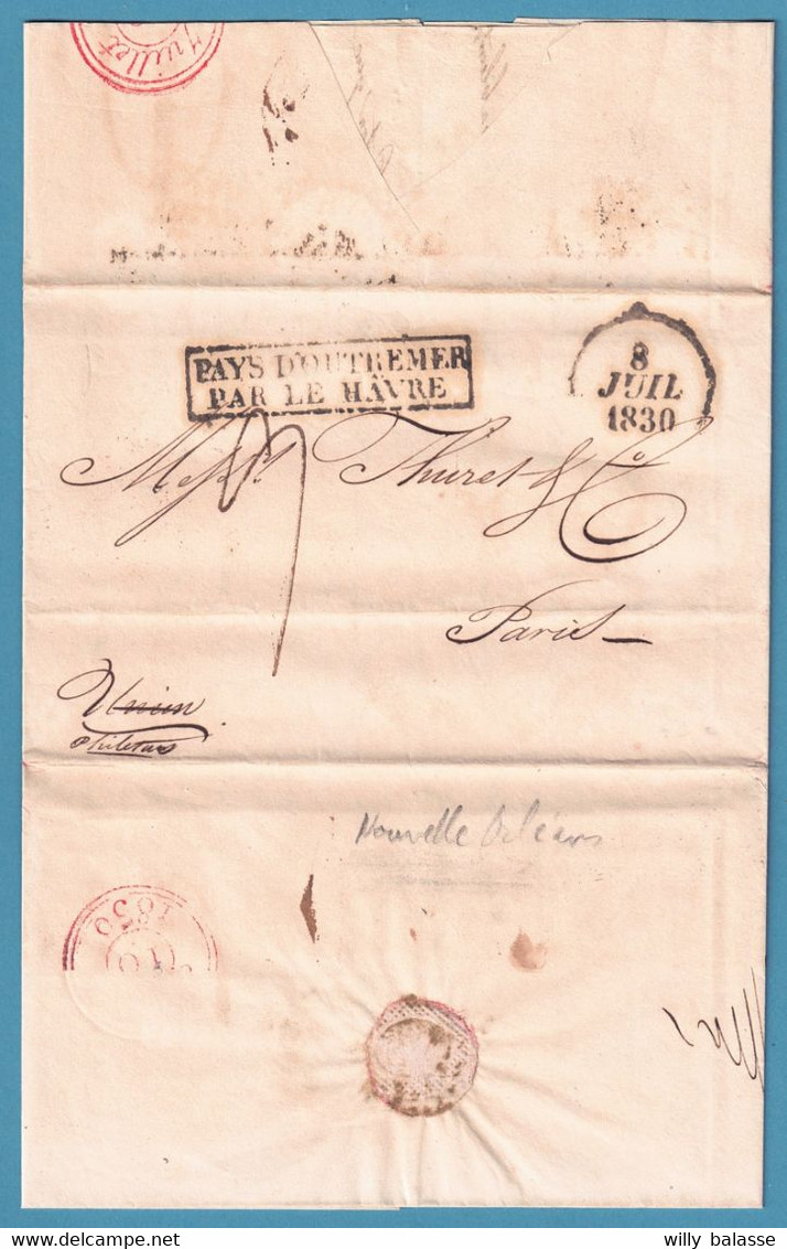 Lac De New Orléans 1830 Encad PAYS D'OUTREMER / PAR LE HAVRE + "9" Pour Paris - …-1845 Prephilately