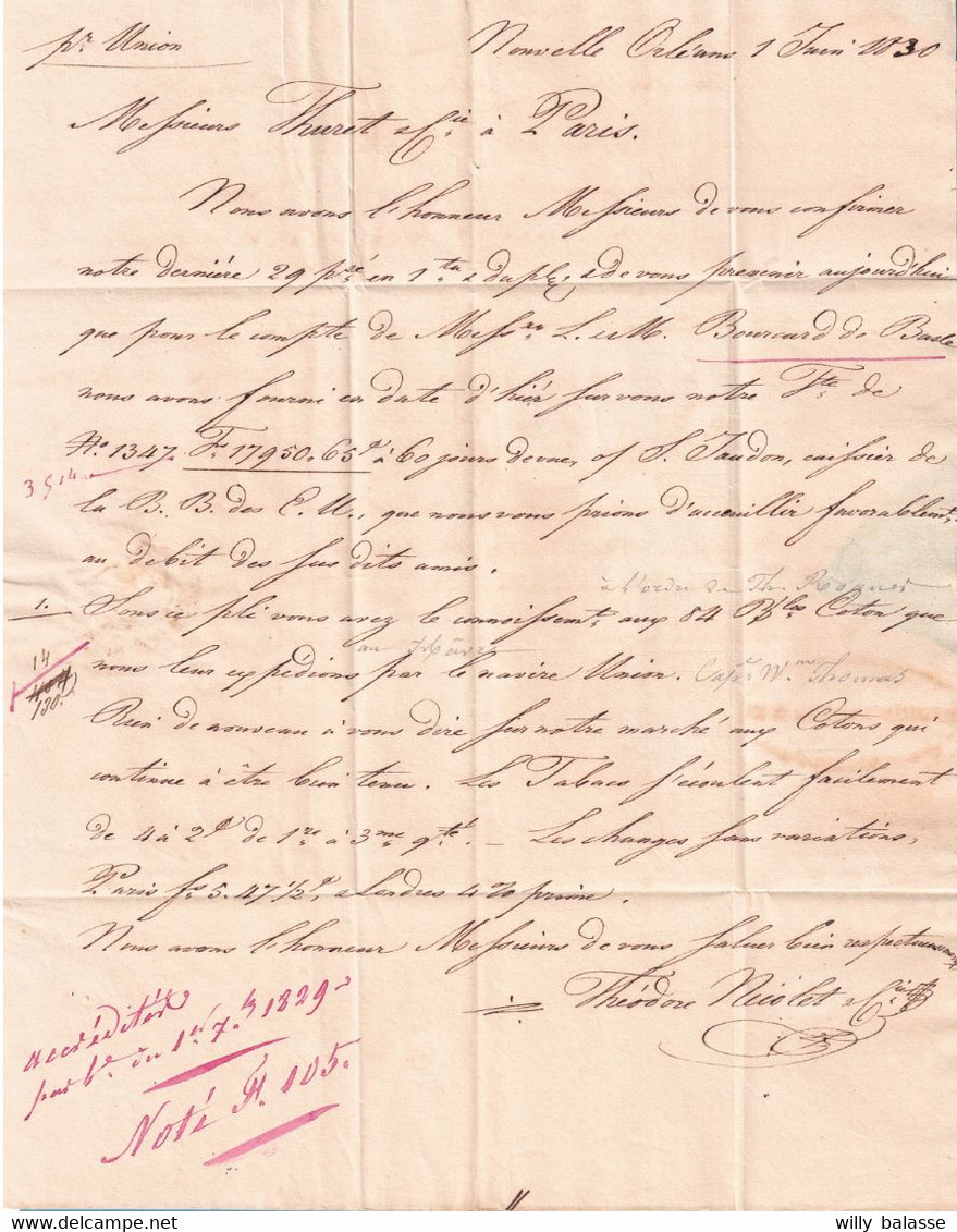 Lac De New Orléans 1830 Encad PAYS D'OUTREMER / PAR LE HAVRE + "9" Pour Paris - …-1845 Vorphilatelie