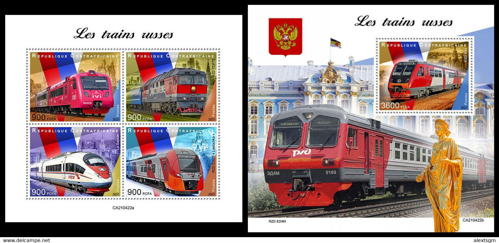 CENTRAL AFRICA 2021 - Russian Trains, M/S + S/S Official Issue [CA210422] - Trains