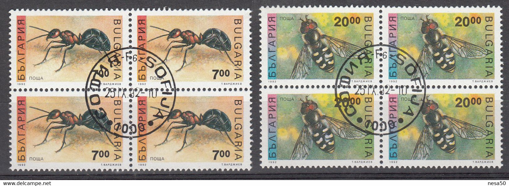Bulgarije 1992 Mi Nr 3998 + 3999, Blok Van 4, Bosmier + Zweefvlieg. Forest Ant + Hoverfly, Insecten - Usados