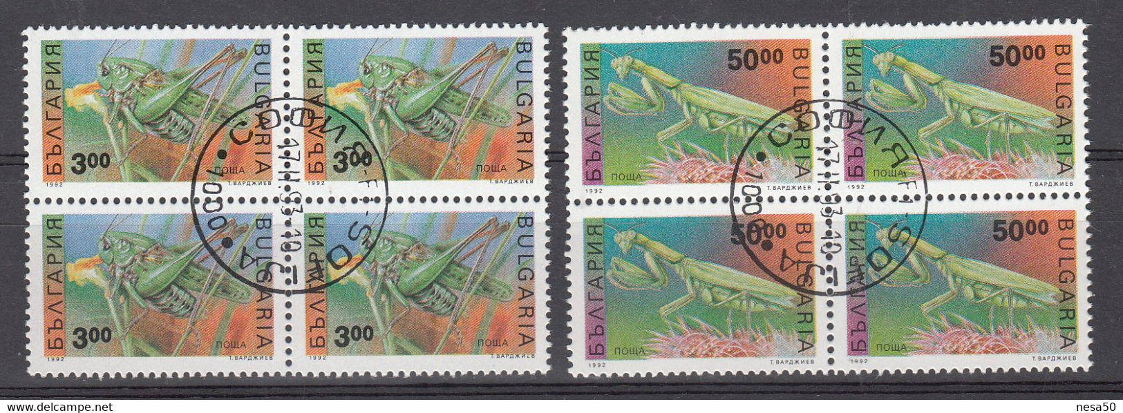 Bulgarije 1992 Mi Nr 4016 + 4017, Blok Van 4, Insecten, Sprinhaan, Grashopper - Usados