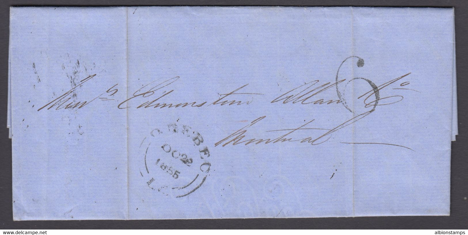 Canada 1855 Stampless Folded Letter, Quebec And "6" To Montreal - ...-1851 Préphilatélie