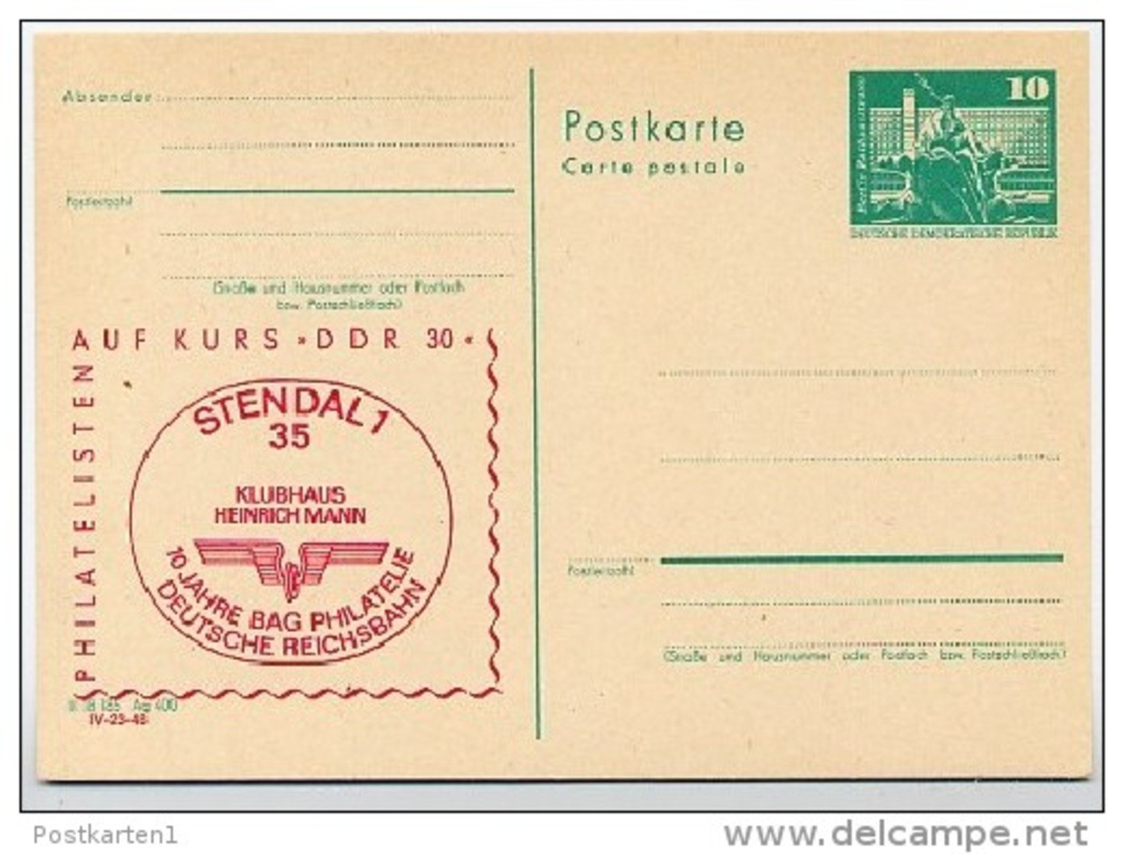 DDR P79-24b-78 C73-c Postkarte PRIVATER ZUDRUCK Reichsbahn Stendal 1978 - Cartoline Private - Nuovi