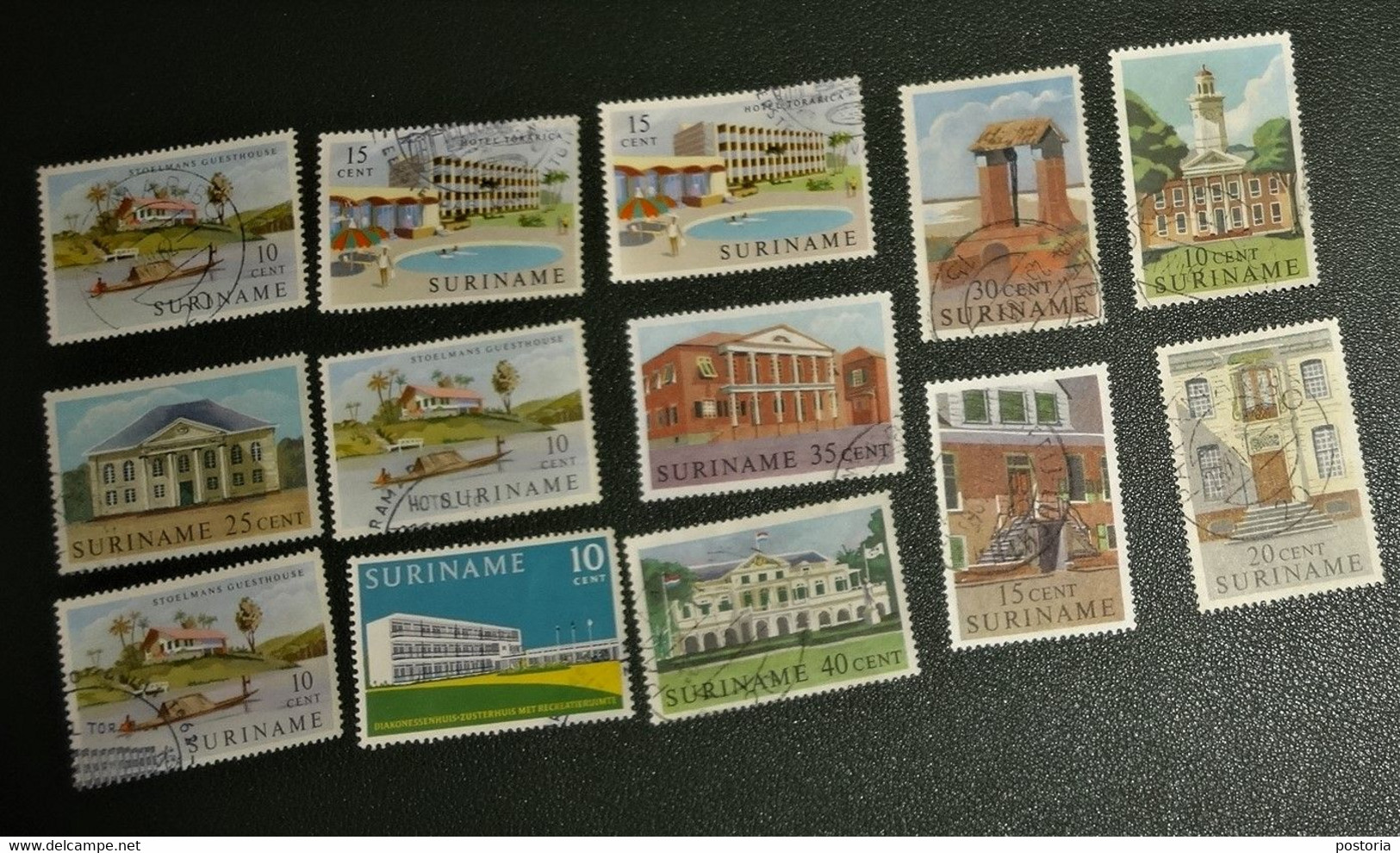 Suriname - NVPH - 13 X Uit 1961 En 1962 - Gebruikt - Opening Nieuwe Hotels  En Ziekenhuis - Historische Gebouwen - Suriname ... - 1975