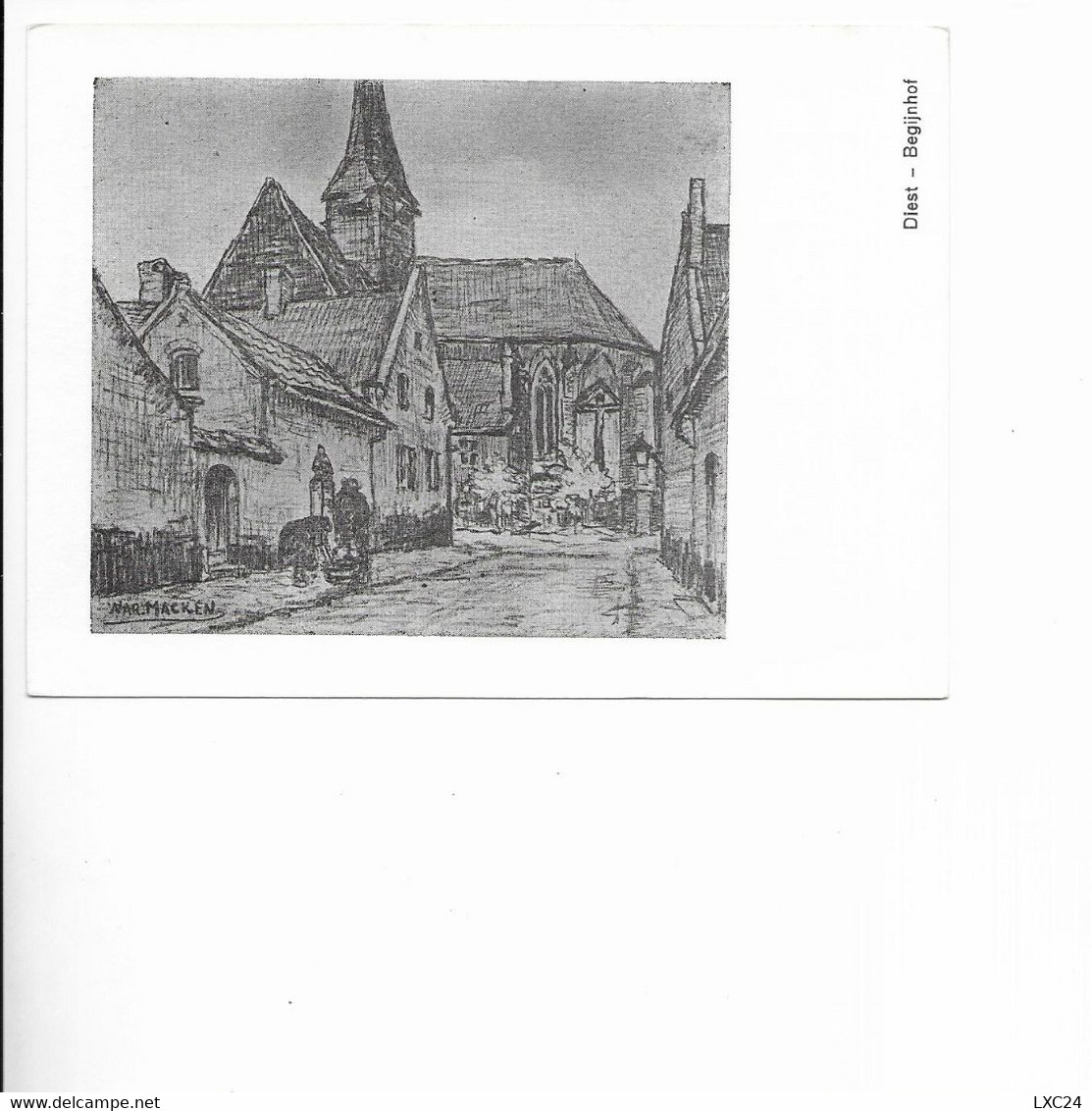 DIEST. BEGIJNHOF. 9. ZICHT OP KERK. KALVARIE EN POMP. NAAR TEKENING VAN WAR MACKEN. - Diest