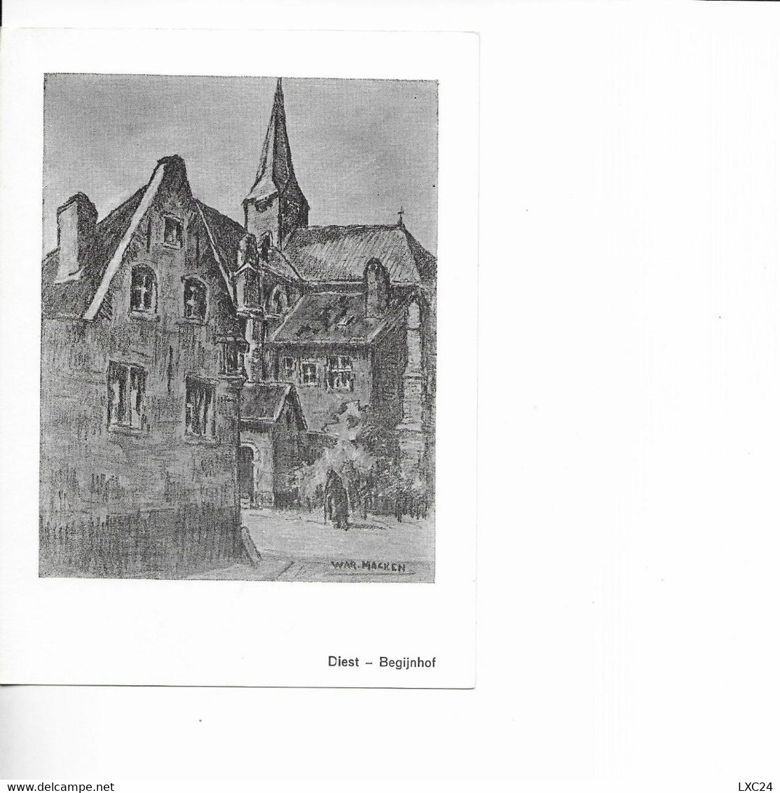 DIEST. BEGIJNHOF. 10. KERK EN KOSTERESHUISJES. NAAR TEKENING VAN WAR MACKEN. - Diest