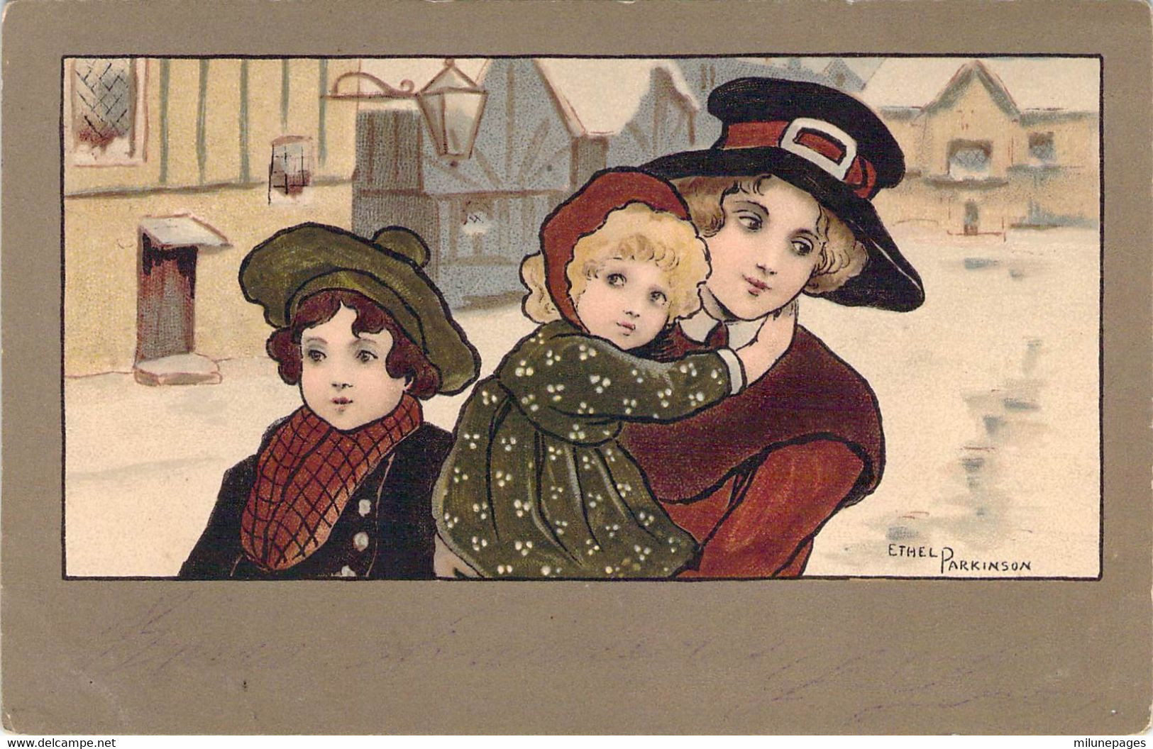 Art Nouveau Superbe Carte D'une Mère Et Ses Enfants Illustration De Ethel Parkinson MM Vienne 191 - Parkinson, Ethel