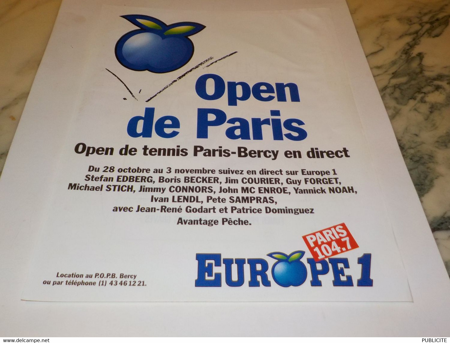 ANCIENNE PUBLICITE EUROPE 1 ET OPEN DE PARIS 1991 - Altri & Non Classificati
