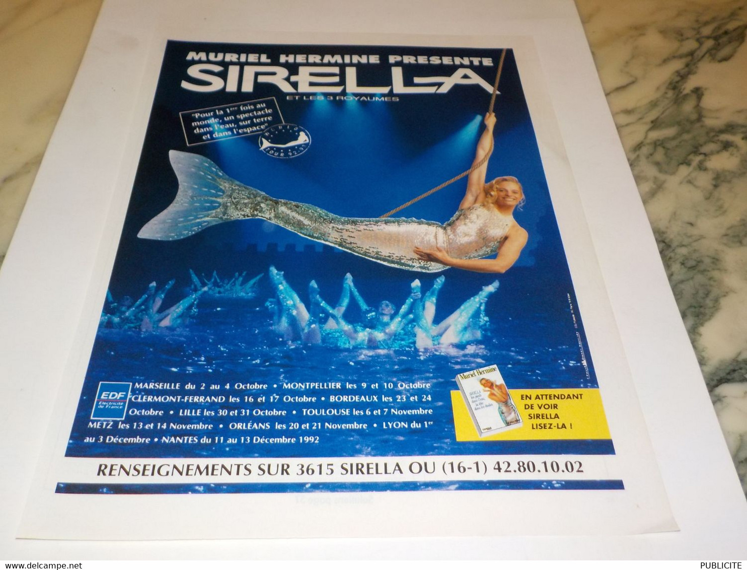 ANCIENNE PUBLICITE SPECTACLE SIRELLA AVEC MURIEL HERMINE 1992 - Nuoto