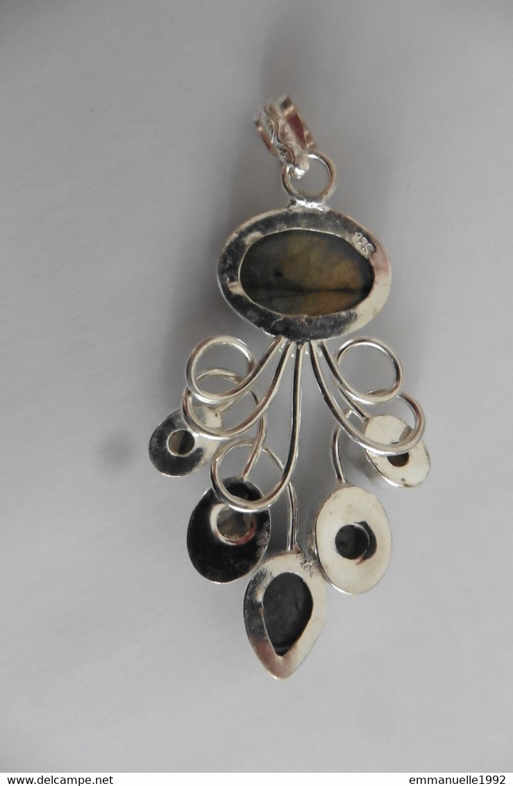 Neuf - Pendentif En Argent 925 Style Art Nouveau Serti De Labradorites En Cabochon - Pendentifs