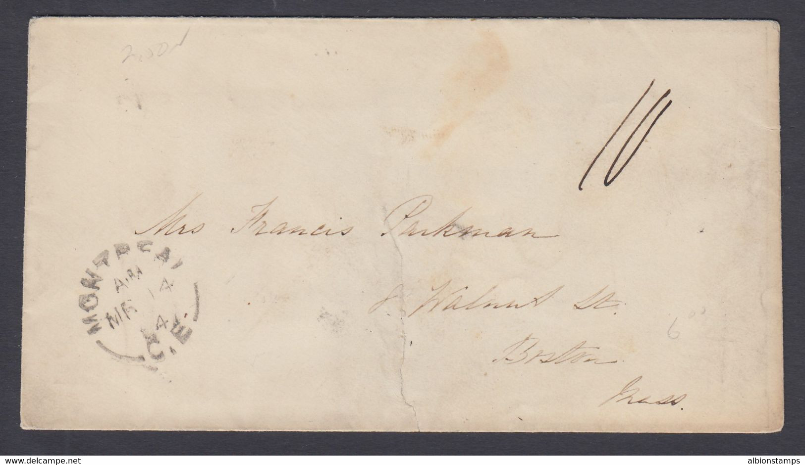 Canada 1864 Stampless Cover, Montreal To Boston Mass - ...-1851 Prephilately