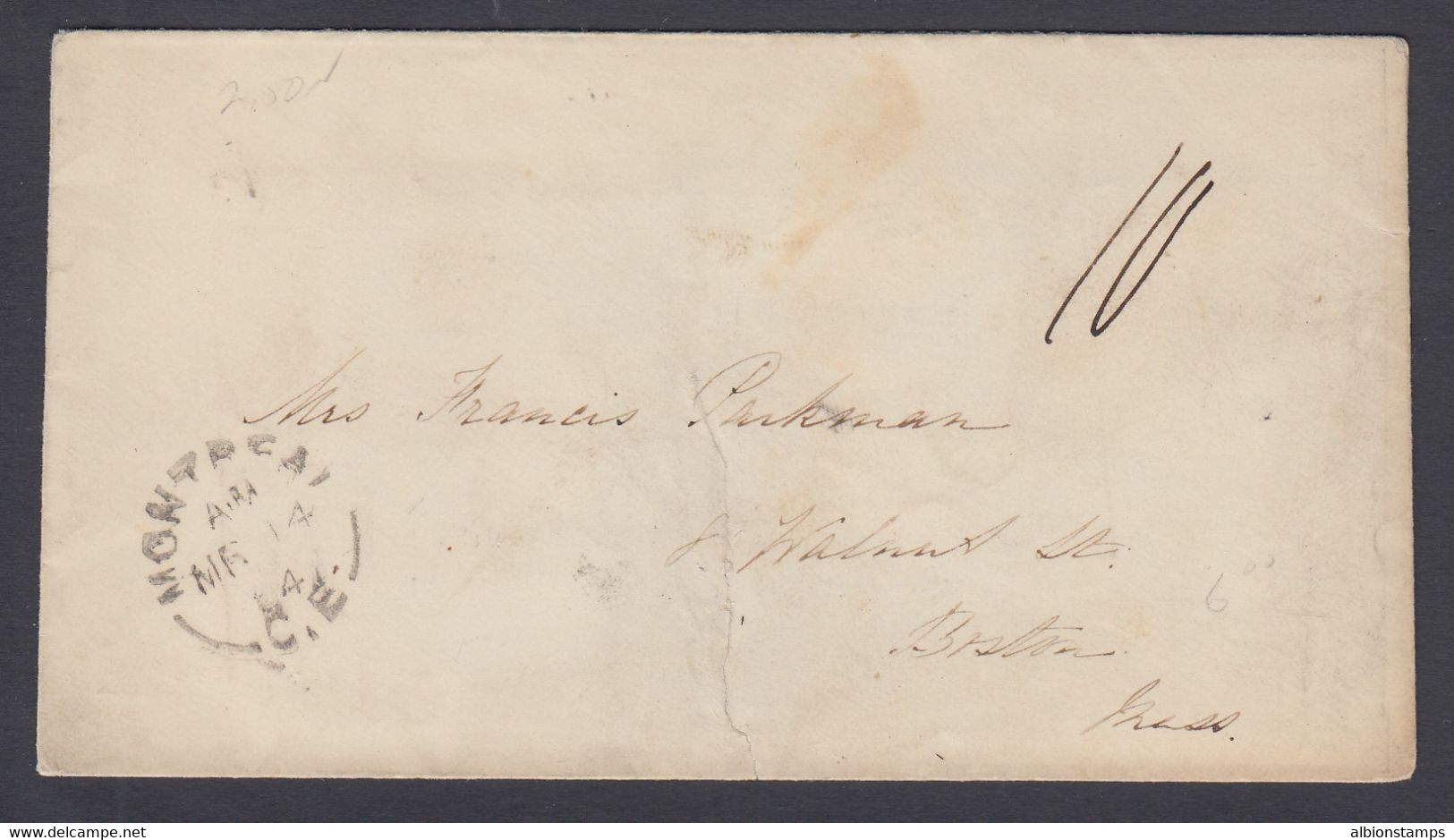 Canada 1864 Stampless Cover, Montreal To Boston Mass - ...-1851 Vorphilatelie