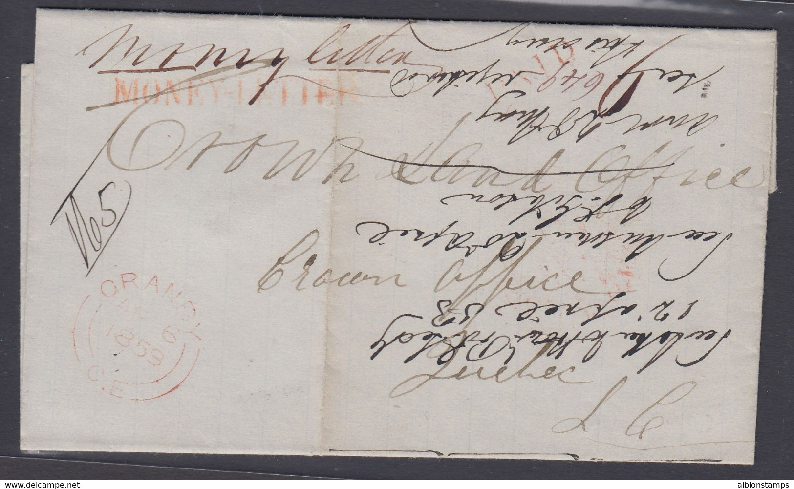 Canada 1853 Stampless Cover, Granby "Money Letter" And "Paid" To Quebec - ...-1851 Prefilatelia