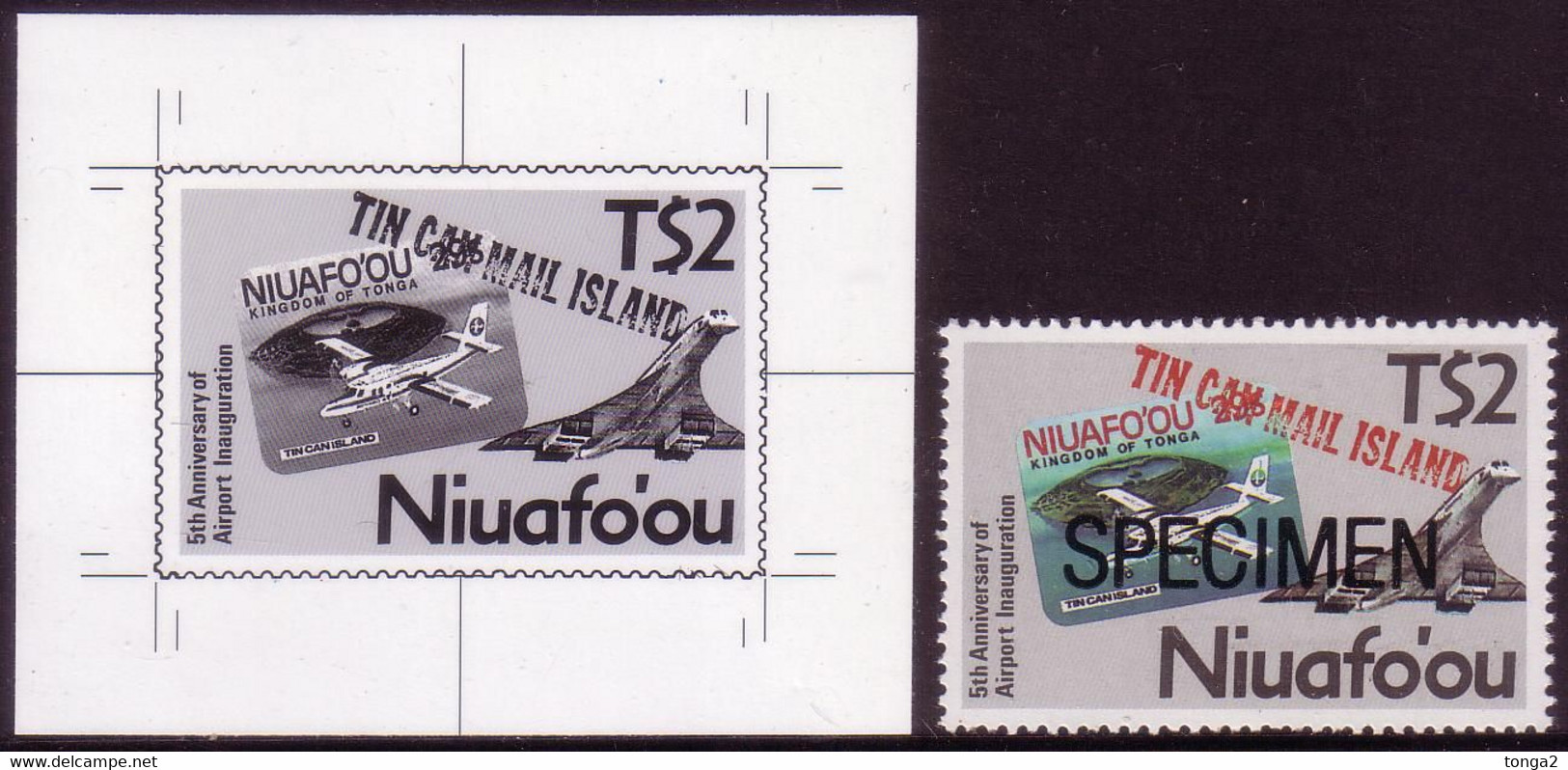 Tonga Niuafo'ou 1988 Proof In Black & White + Specimen - $2.00 Concorde - Read Description - Concorde