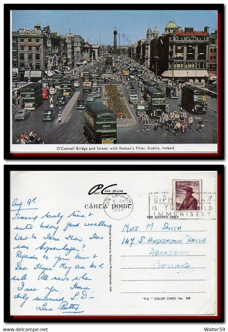 1957 Ireland EIRE Postcard O'Connell Bridge Dublin Sent To Scotland SLOGAN - Brieven En Documenten