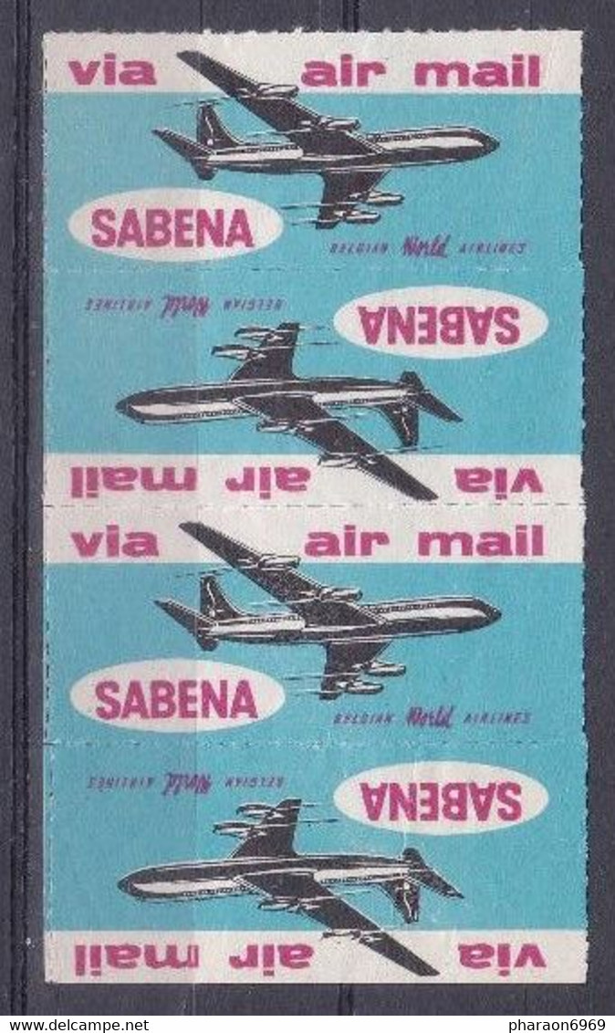4 Vignette Cinderella Sabena Avion Airplane Aircraft - Altri & Non Classificati