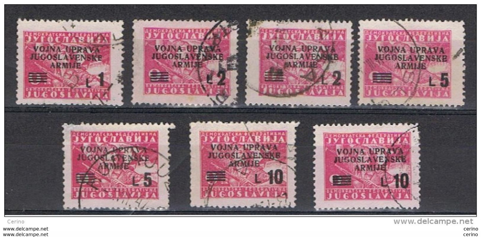 LITORALE  SLOVENO - OCCUPAZ. JUGOSLAVA:  1947  SOPRASTAMPATI  -  7  VAL. ROSA  US. -  SASS. 67//73 - Occup. Iugoslava: Litorale Sloveno