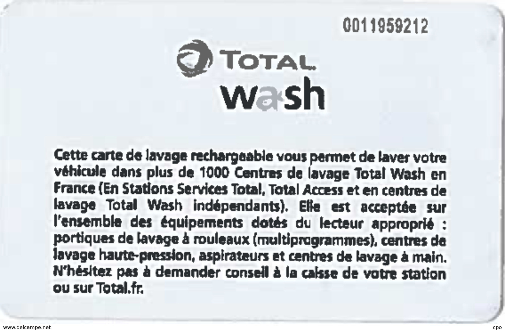 # Carte A Puce Portemonnaie Lavage Total - 1000 Stations - Plante Et Gouttes - Verso 1 - Carte De Lavage - TBE - Car Wash Cards