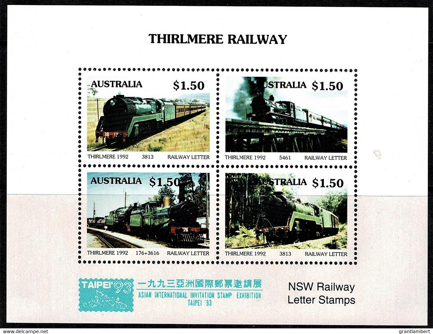 Australia 1992 Thirlmere Railway OP TAIPEI '93 Cinderella Sheetlet MNH - Cinderelas