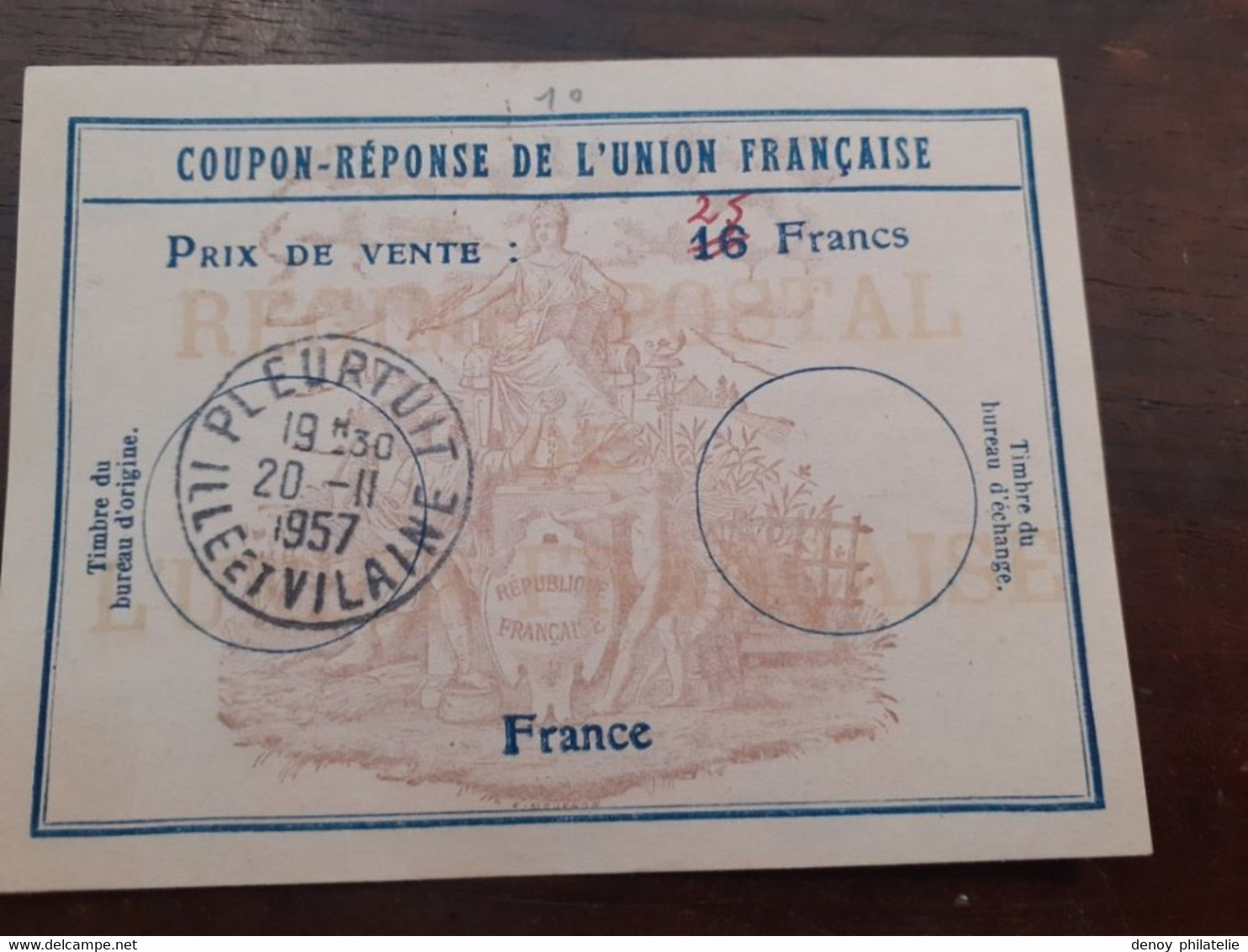 Coupon Reponse De L'union Francaise 25 Sur 16 Datée Du 20 11 1957 - Reply Coupons