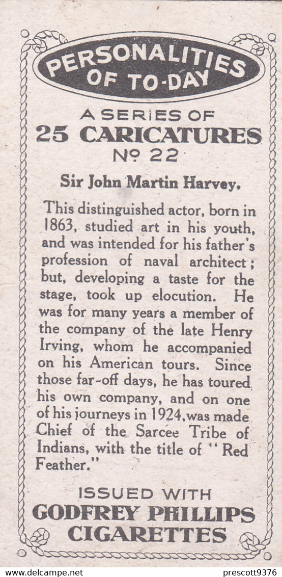 22 Sir John Harvey, Actor  - Personalities Of Today, Caricatures 1932 -  Phillips Cigarette Card - Original - Phillips / BDV