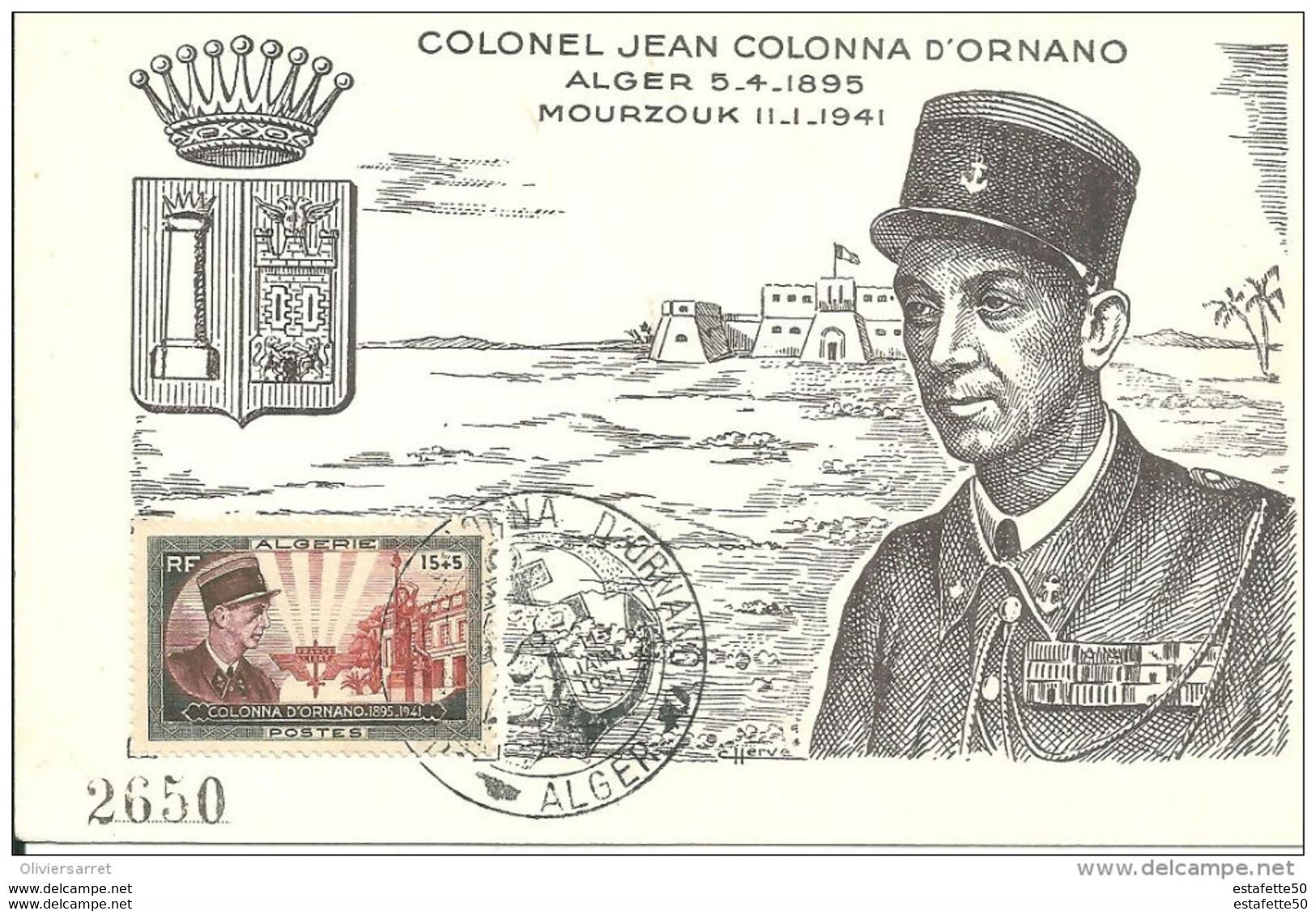 Algérie/France; FDC 1951; Carte Maximum " Colonel D'Ornano " Alger - FDC