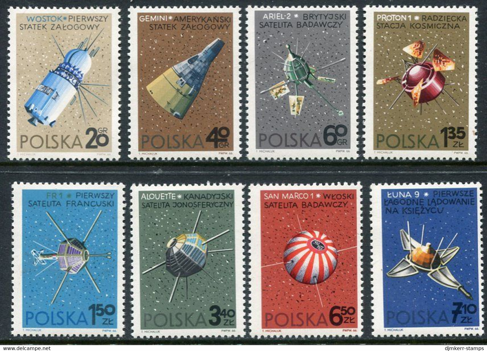 POLAND 1966 Space Exploration MNH / **.  Michel 1730-37 - Unused Stamps