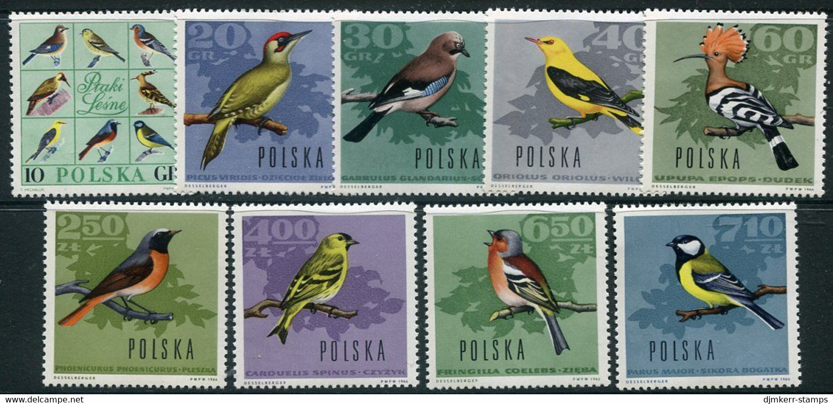 POLAND 1966 Woodland Birds MNH / **.  Michel 1718-26 - Nuevos